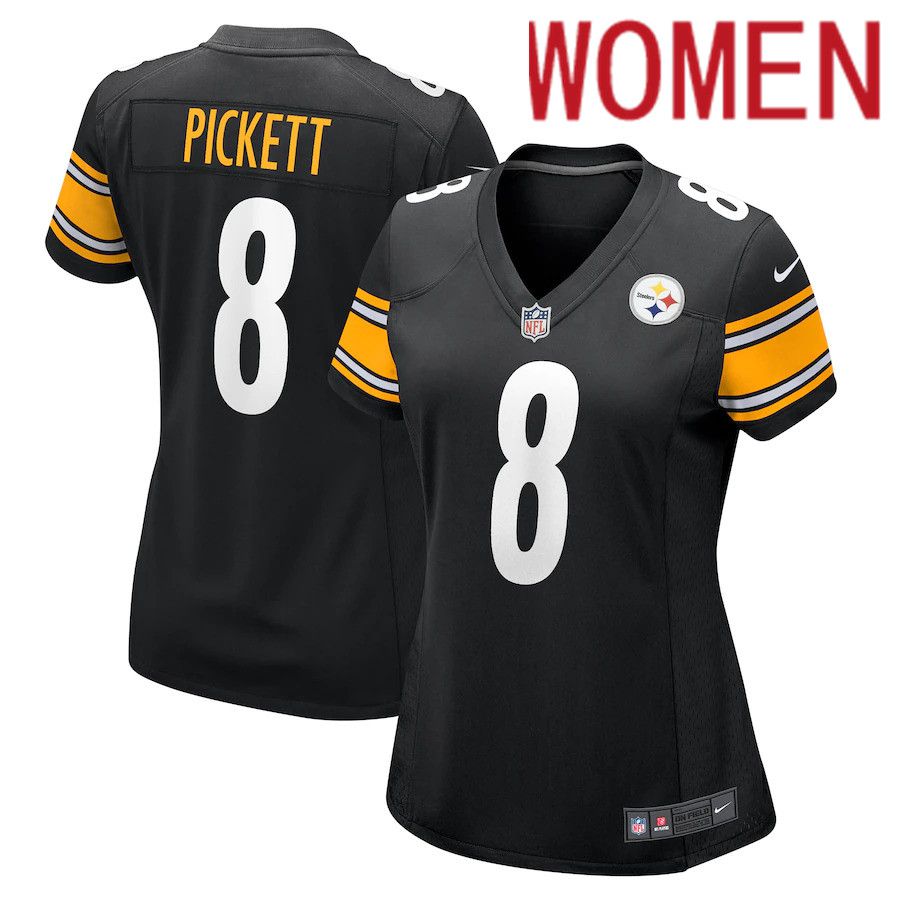 Cheap Women Pittsburgh Steelers 8 Kenny Pickett Nike Black 2022 NFL Draft First Round Pick Game Jersey